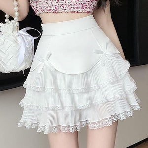mini skirt women summer high waist cute bow ruffle A-line y2k streetwear