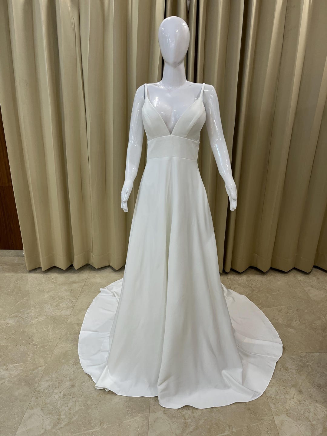 White Formal Wedding Dress Simple Bridal Gown V Neck Wedding