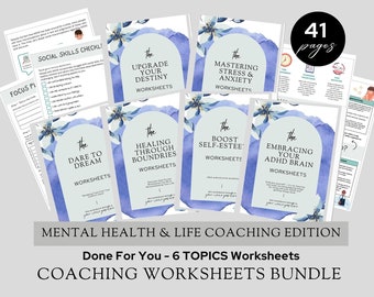 Mental Health and Life Coaching Worksheets Bundle | Done For You Course Editable Coaching Toolkit Worksheet Template Journal Client Session