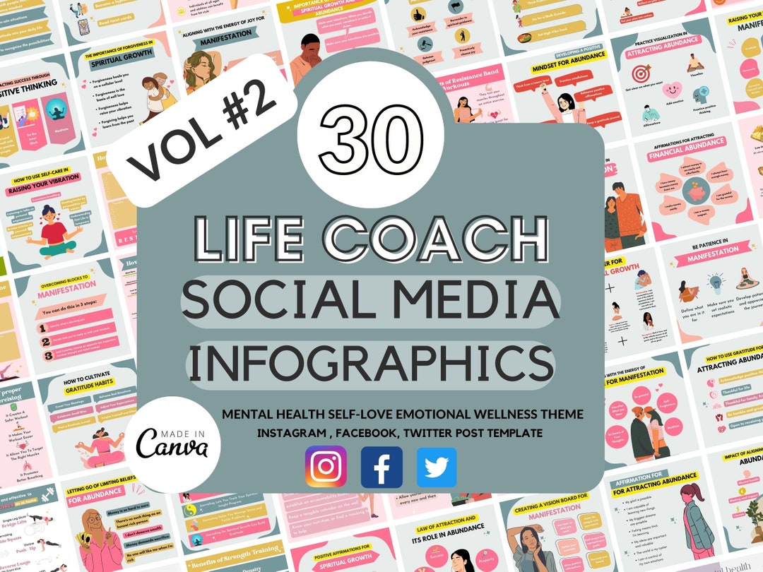 30 Life Coach Spiritually Social Media Canva Templates |life Coach ...