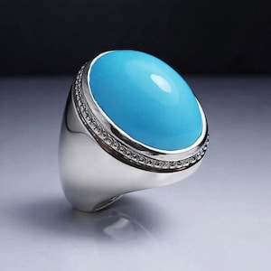 25 Carats Natural Turquoise Ring For Men, Real Feroza 925 Sterling Silver Ring