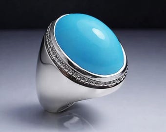 25 Carats Natural Turquoise Ring for Men, Real Feroza 925 Sterling ...