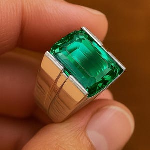 12 Carat Emerald Ring For Men, 925 Sterling Silver Zamurd Ring, Handmade