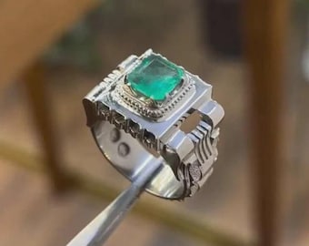 Green Panjshir Emerald Ring | Sterling Silver, Handmade Gemstone