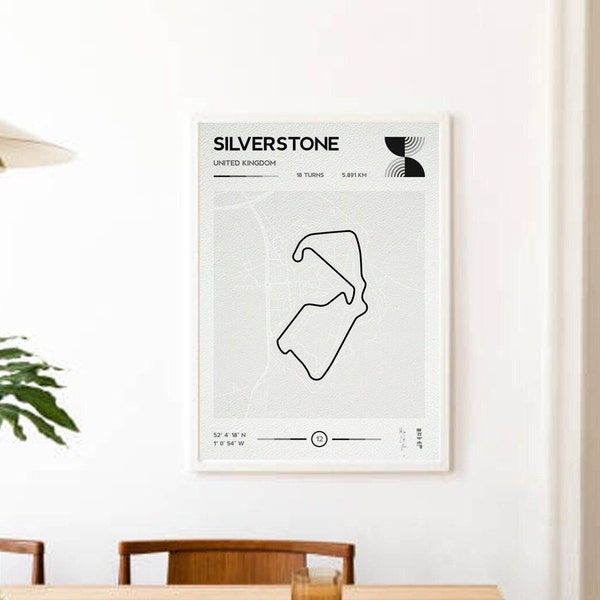Silverstone Grand Prix Poster Print \ Grand Prix Circuit \ Moderne grafische trackkaart afdrukken \ Geschenken voor hem \ Cadeau voor papa \ Motorsports
