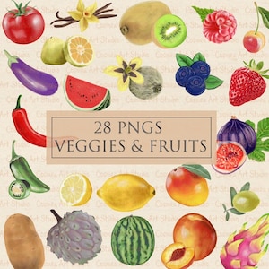 Vegetables clipart, Fruit clipart, PNG stickers, Food clipart, Colorful printable images, Downloadable vegetables fruits drawings
