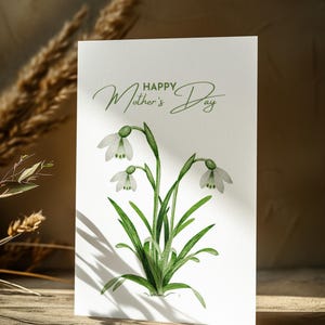 Plantilla de Canva para tarjeta del Día de la Madre, Tarjeta de felicitación descargable para mamá, Plantilla digital, Descarga de tarjeta, Tarjeta editable con flor de campanilla de invierno