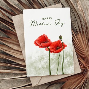 Carte de fête des mères imprimable, modèle numérique de carte de bonne fête des mères, JPG téléchargeable, carte à imprimer à la maison coquelicot, carte avec fleurs de coquelicots