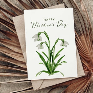 Tarjeta imprimible para el Día de la Madre, Tarjeta de felicitación descargable para mamá, Plantilla digital, Tarjeta de descarga instantánea, Flores de campanillas de invierno en acuarela