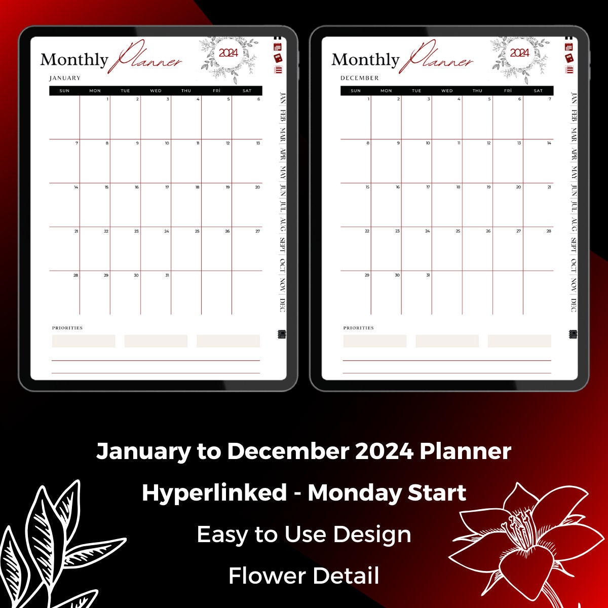 Minimalist 2024 Digital Planner, Vertical Layout, Goodnotes Planner ...