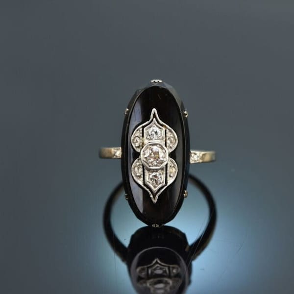 Victoriaanse zwarte onyx filigraan zilveren ring - vintage ring, edelsteen gothic gothic steampunk elegantie 925 zilveren ring