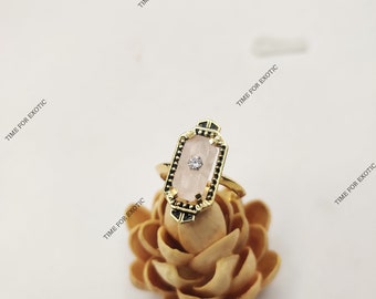 Antike Natürliche Rosenquarz 925 Sterling Silber Ring
