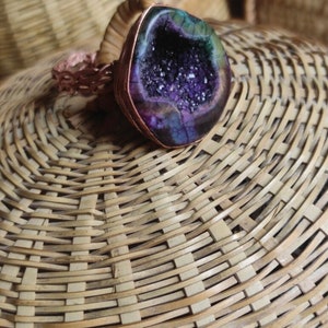 Natürlicher Druzy Ring, Druzy Achat Ring, Geode Druzy Ring, Rohe Spitze Achat Durzy Ring, 925 Silberring, ungeschliffener Stein Ring, Heilstein Ring