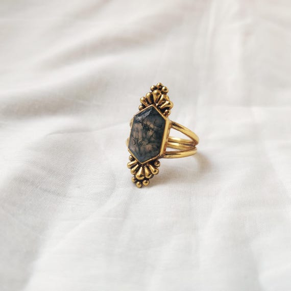 Bague en pierre d'agate mousse indienne Bague en pierre d'agate