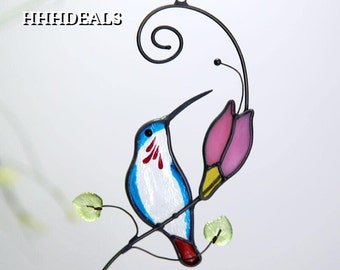 Custom Hummingbird Window Hangings - Stained Glass Bird Sun Catcher - Humming Bird Feeder - Stained Glass Hummingbird - Hummingbird Gift