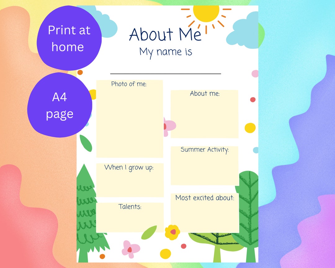 Pre-school Children All About Me Template Form Rainbow - Etsy