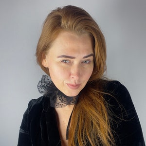 Classic  style tulle bow choker | Black colour | Handmade women accessories