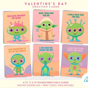 Biglietto di San Valentino alieno STAMPABILE per bambini, bambine e bambini / Download immediato, digitale, modificabile, regalo di San Valentino personalizzato per amici in classe