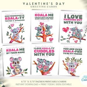 Cartes de Saint-Valentin Koala | De jolis cadeaux à télécharger pour la famille, les camarades de classe, les enfants et les enseignants | Message numérique personnalisé de citations douces créatives