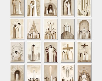 Mysteries of the Rosary Set of 25, Printable Catholic Jesus Wall Art and Card, Bible Meditation & Prayer Guide, Lent Season DIGITAL DOWNLOAD