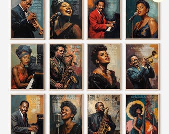 Jazz Artists Wall Art Set of 50, Music Classroom Educational Posters, Music Room Studio Decor Digital Download