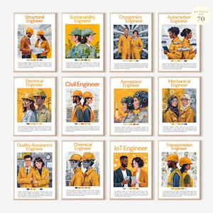 70 plakatów o karierze inżyniera | Dekoracje do klas STEM, wydruki do nauki w domu, tablica ogłoszeń do pobrania w wersji cyfrowej