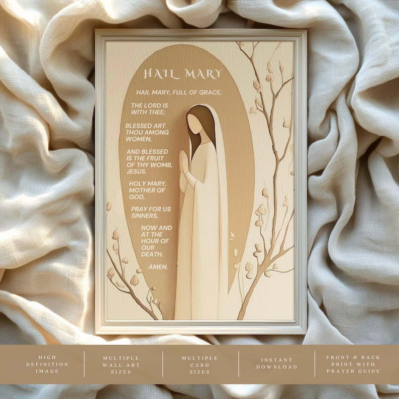 Hail Mary Catholic Prayer Printable Wall Art & Card for Lent Easter ...