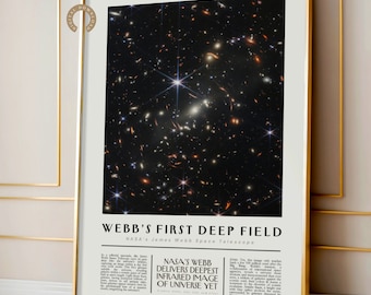 NASA James Webb Telescope's First Deep Field Image Digital Art Printable Posters | JWST Space, Science Classroom Bulletin Canvas Decor Gift