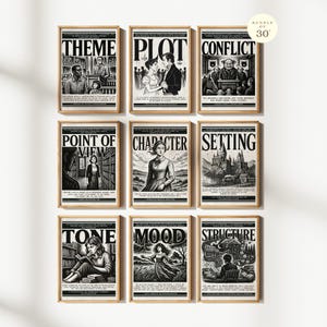 Literary Elements Posters Set of 30+, English Classroom Decor, Literature Elements Library Homeschool Prints, Book Wall Art Digital Download