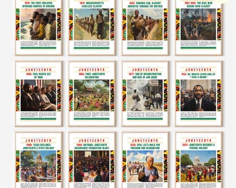 35 Juneteenth History Posters, Juneteenth Timeline, June Bulletin Board, Black History Freedom Art, June 19 Classroom Decor Digital Download