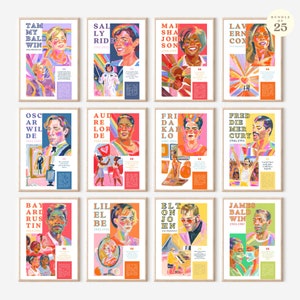 25 Pride Month Posters LGBT Icons, LGBTQIA+ History Bulletin Board Display Wall Art, Queer Quotes, SOGIE Inclusive Printable Classroom Decor