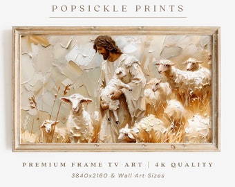 Shepherd & The Sheep Christian Frame TV Art | Jesus Leaves The 99 Wall Art, Lost Sheep, Spring Easter Bible Digital Christmas Holy Week Gift