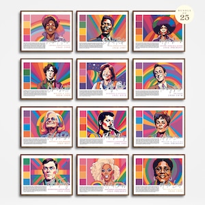 25 Pride Month-posters LGBT-pictogrammen, LGBTQIA+ geschiedenis prikbord display kunst aan de muur, queer citaten, SOGIE inclusief afdrukbaar klasdecor
