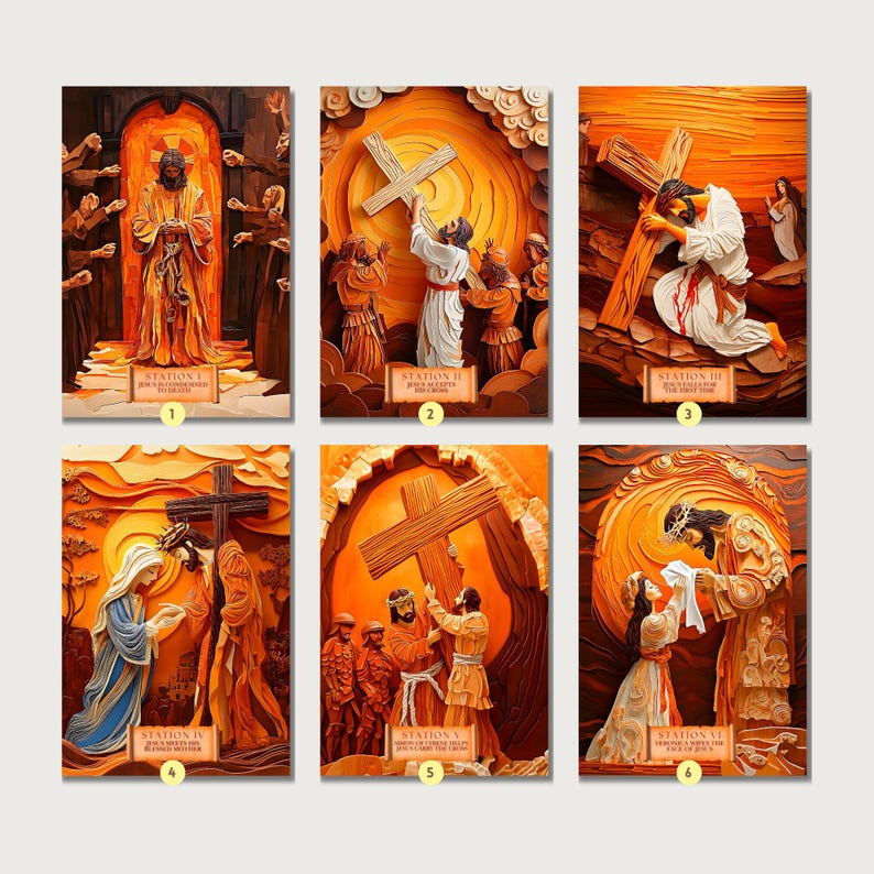 14 Stations of the Cross Printable Wall Art & Card for Lent Easter, Jesus Holy Week Posters, Bible Prints, Catholic Digital Download