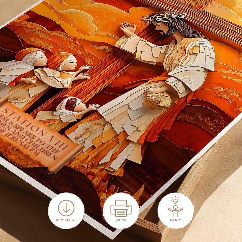 14 Stations of the Cross Printable Wall Art & Card for Lent Easter, Jesus Holy Week Posters, Bible Prints, Catholic Digital Download