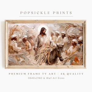 Palm Sunday Christian Frame TV Art | Jesus Wall Art, Triumphal Entry, Religious Easter Bible Digital Painting, Christmas Holy Week Gift