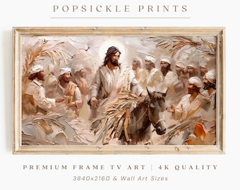 Palm Sunday Christian Frame TV Art | Jesus Wall Art, Triumphal Entry, Religious Easter Bible Digital Painting, Christmas Holy Week Gift