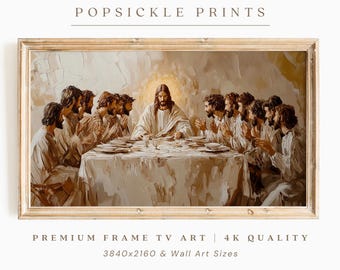 The Last Supper Christian Frame TV Art | Jesus Wall Art, Disciples, Bread, Wine Religious Easter Bible Painting, Holy Week Christmas Gift