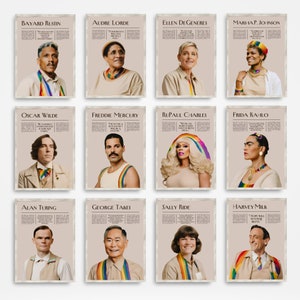 25 Pride Month Poster LGBT Icons, LGBTQIA + Geschichte Bulletin Board Display Wandkunst, Queer Zitate, SOGIE inklusive druckbare Klassenzimmer Dekor