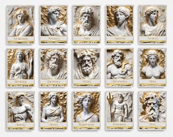 Lot de 15 posters dieux et déesses grecs en téléchargement numérique | Décoration de classe de mythologie olympienne