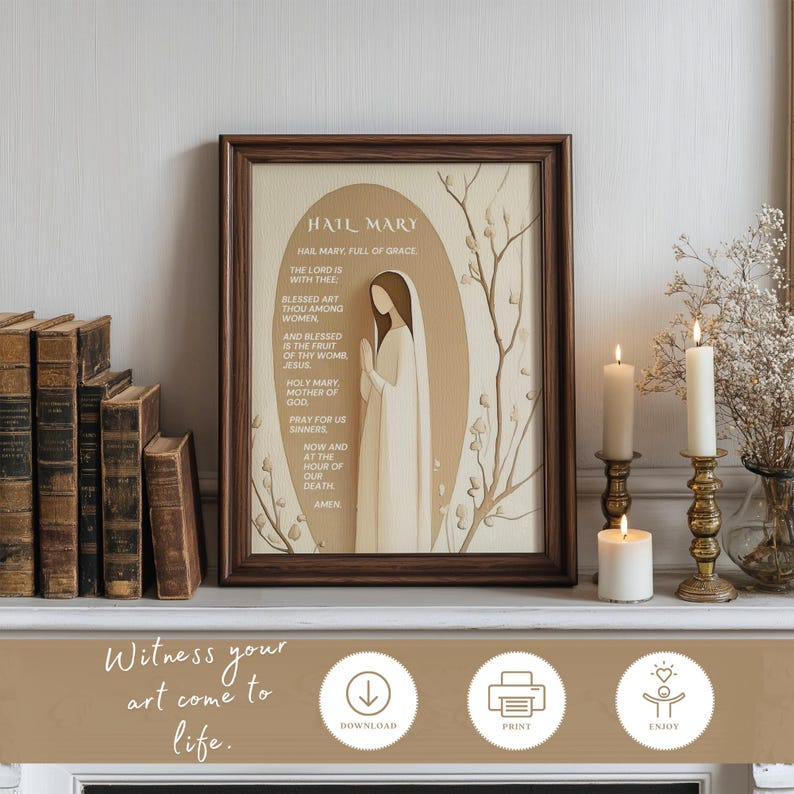 Hail Mary Catholic Prayer Printable Wall Art & Card for Lent Easter ...