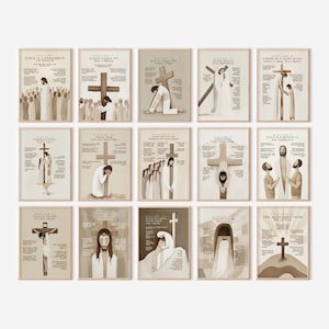 14 kruisweg gebeden afdrukbare muurkunst en kaart voor vastentijd Pasen, posters van de heilige week van Jezus, katholieke prenten DIGITALE DOWNLOAD