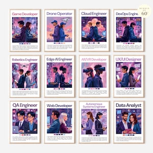 60 Tech Career Posters | Computer Science & Technology Classroom Decor, Homeschool Prints, Bulletin Board Digital Download