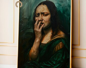 Funny Smelly Bathroom Art Print, Mona Lisa by Leonardo da Vinci Toilet Humor Decor, Classical Vintage Painting, Printable Digital Wall Art