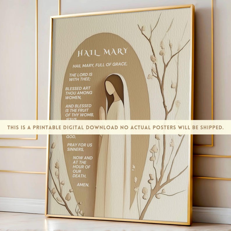 Hail Mary Catholic Prayer Printable Wall Art & Card for Lent Easter ...