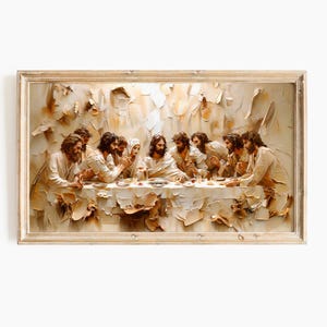 Marco cristiano para TV de La Última Cena / Arte mural de Jesús, Discípulos, Pan, Vino, Pintura bíblica religiosa de Pascua, Regalo de Semana Santa de Navidad