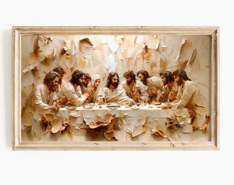 The Last Supper Christian Frame TV Art | Jesus Wall Art, Disciples, Bread, Wine Religious Easter Bible Painting, Christmas Holy Week Gift