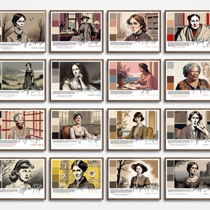 30 Women in Literature Bulletin Posters Digital Download, Quotes & Achievements for Women&#39;s History Month, English Classroom Decor Wall Art