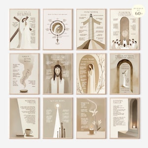 Catholic Prayers Set of 60 | Our Father, Hail Mary, Glory Be Printable Rosary Prayer Guide, Lent Season Cards & Wall Art DIGITAL DOWNLOAD