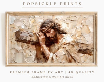 Christian Frame TV Art | Jesus Wall Art, Crown of Thorns, Crucifixion, Golgotha, Religious Easter Bible Painting, Christmas Holy Week Gift